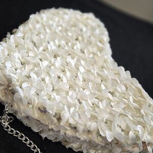 Hand-made, Heart-Shaped Sequin Bag with Chain, 13X12x3", 2 Deep Inside POCKET